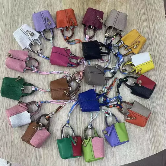 Mini Women Girl Leather Handbag Keychain Coin Purse Car Bag Charm for AirPods