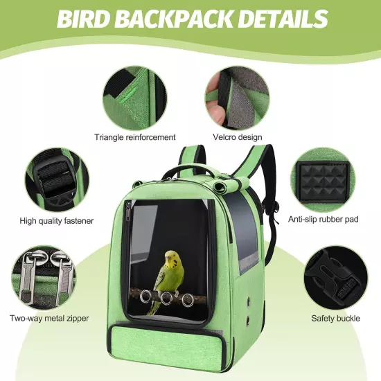 Bird Backpack CarrierBird Travel cage with Tray and Standing Green