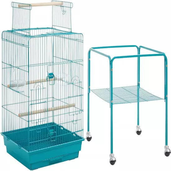 Metal Bird Cage Open Play Top Parrot Cage W/Detachable Rolling Stand for Small B