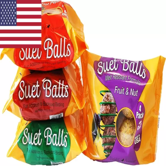 Melt Resistant Suet Balls Variety 16 Pack, 4 Wrapped Packs Of