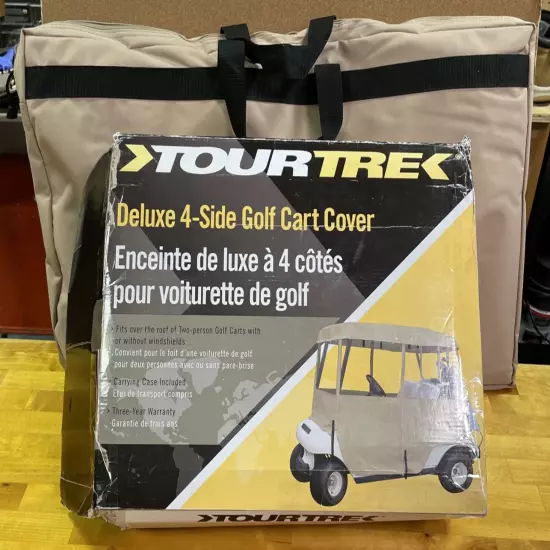 TourTrek 4 Sided Deluxe Golf Cart Cover Waterproof Tan With Bag Heavy Duty NEW