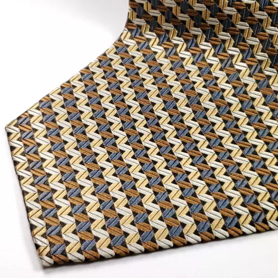 DANIEL DE FASSON Handmade 100% Silk Tie Mens Brown Gold Silver Black Necktie NEW