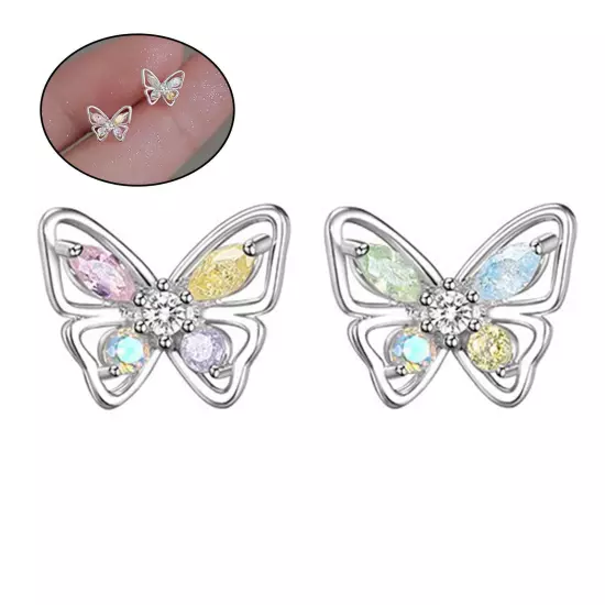 Silver Crystal Colourful Butterfly Stud Earrings Women Jewellerys 2022 Y9Y2