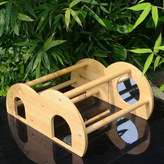 Bamboo Double Layer Chick Perch with Mirror and Swing Training Perch for Baby...