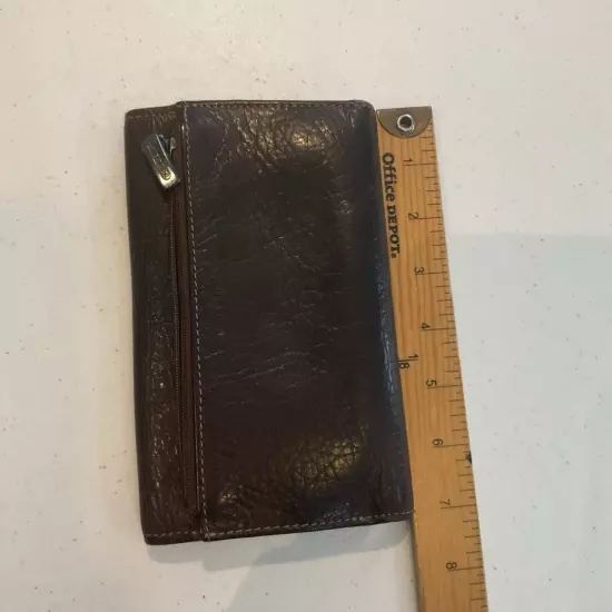 Vintage Fossil Wallet Checkbook Brown Aged Patina Leather Bi-fold Credit Card