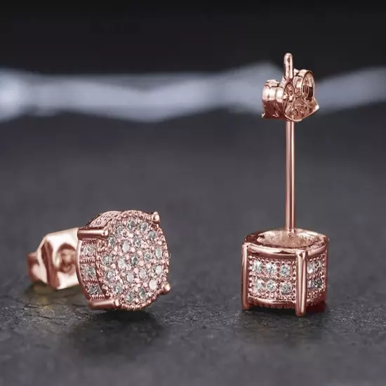 Iced Out Stud Earrings Gold Plated With Cubic Zirconia Hip Hop Jewelry Men Women