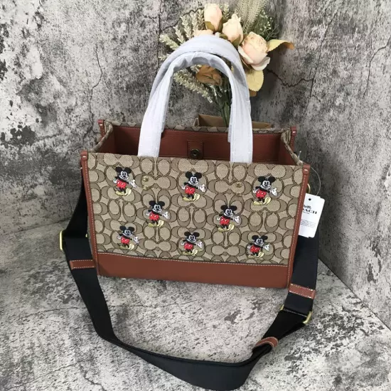 COACH Disney Mickey Mouse Tote Bag Brown Signature Jacquard Outlet