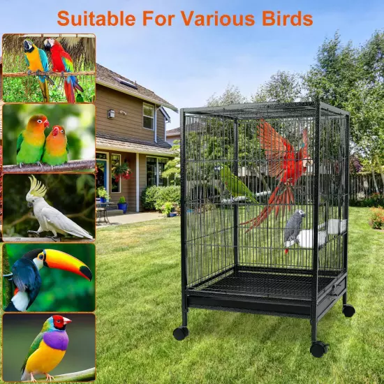 30.31in Iron Bird Cage Stand Wide Top Opening Large Cage For Parrot Parakeets US