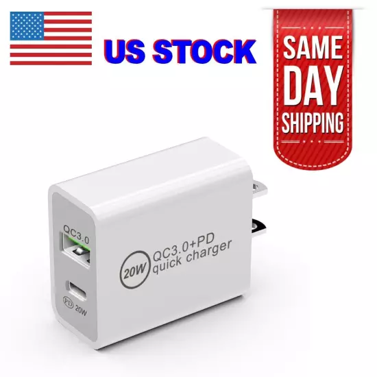 For iPhone 14 13 12 11 XR 8 20W Fast Charger Block USB Type C Wall Power Adapter