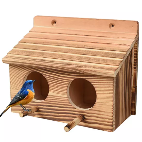 Bird House with 2 Holes Creative Hanging Birdhouse Wooden Garden Bird._