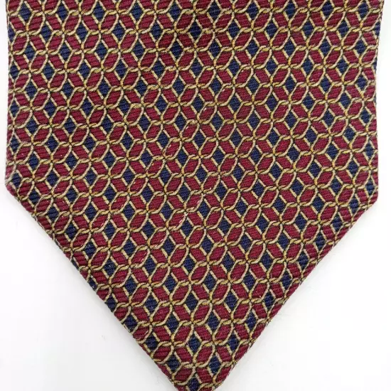 Brooks Brothers Makers Mens Silk Foulard Tie-Burgundy Navy Gold 60" Necktie Vtg