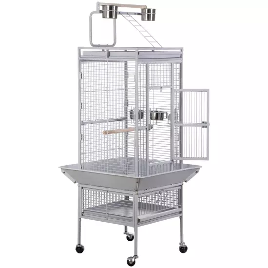 61 Inch 2in1 Large Bird Cage Playtop Parrot Finch Cage with Rolling Stand White