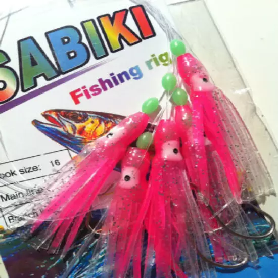 Sabiki 5 Octopus Squid Rigs Baits Fishing Lures Catch Hooks Glow in Dark Fish 