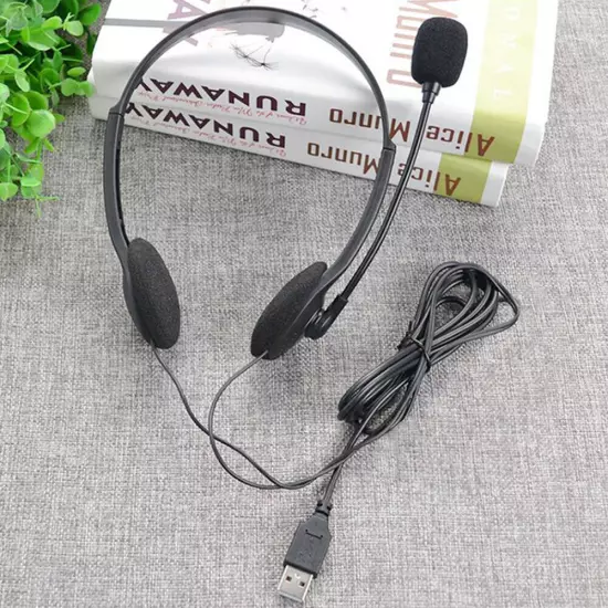 USB Headset Headphone with Microphone Noise Cancelling for PC Computer Call Chat