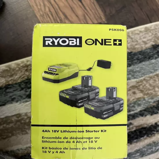 Genuine Ryobi ONE+ 18V Lithium-Ion 4.0 Ah Battery (2) and Charger Kit PSK006 NEW