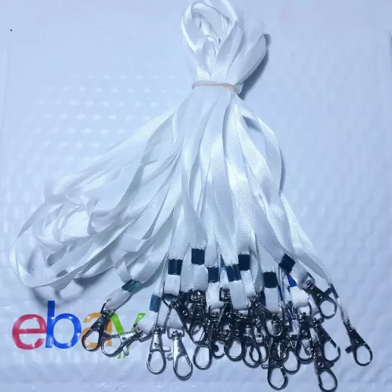 Satin Lanyards Lot 20 Lanyards with Swivel-Hook 35" White 