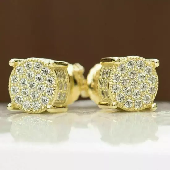 3Ct Round Lab-Created Diamond Men's Cluster Stud Earrings 14K Yellow Gold Finish