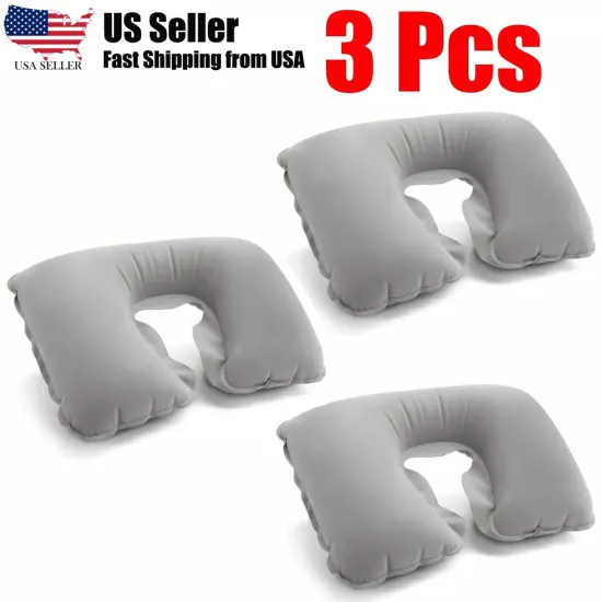 Inflatable Travel Pillow Neck Air Cushion U Rest Compact Plane Spa Car Soft 3Pk