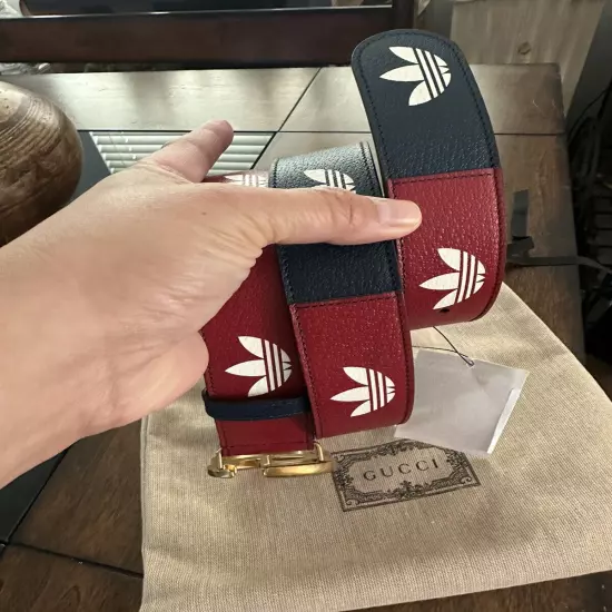 Men’s Gucci x Adidas Navy/Red GG Marmont belt 95 cm made in Italy Ltd Edition