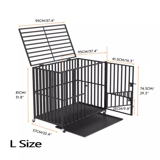 2 Tier Stackable Dog Cage Crate Thick Wire Bar Dog Kennel Portable Feeding Door 