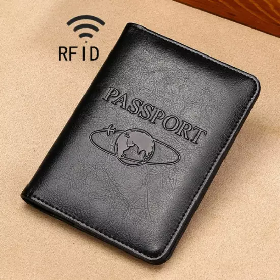 TP-8296 Multi-functional RFID Leather Travel Passport Holder(Black)