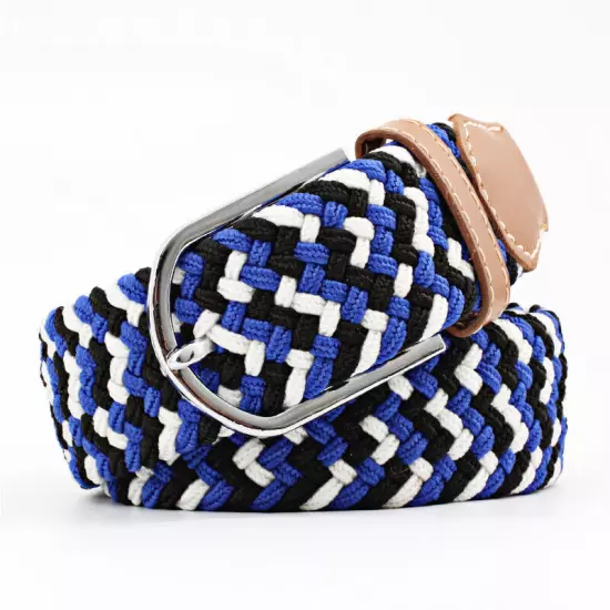 Mens Ladies Belts Canvas Webbing Braided Leather U Buckle Elastic Woven Stretch