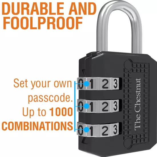 Padlock with 3 Digit Combination - Outdoor Weatherproof Combination Lock - Ke...