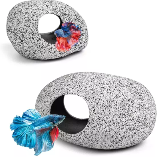 Aquarium Cave Decoration – Ceramic Rock Hideout for Betta Fish, Shrimp, Cichlids