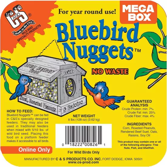 Wild Bird Bluebird Suet Nuggets Mega Box, 8 Pounds