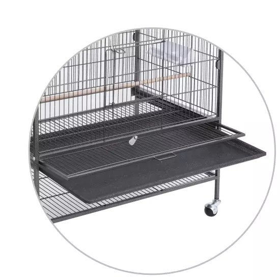 52" Large Space Parrot Bird Cage Metal Frame with Casters and Removable Sand Tra