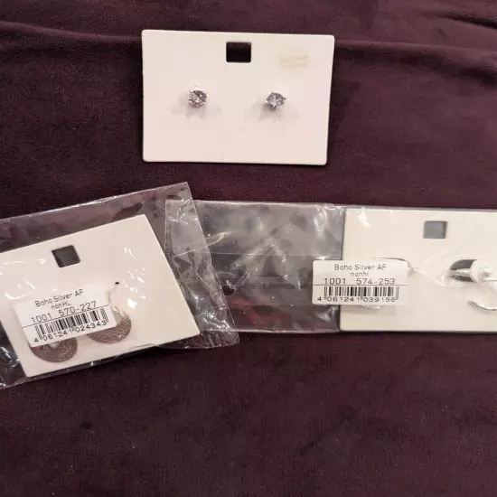 Lot / Set of 3 Variety Jewelry Earrings Silver Tone #9051