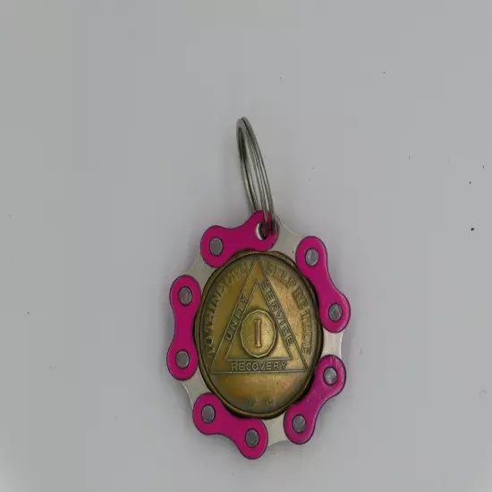 Pink AA Key Chain Chip Holder Keyring Gift Alcoholics Anonymous Al-Anon Women's