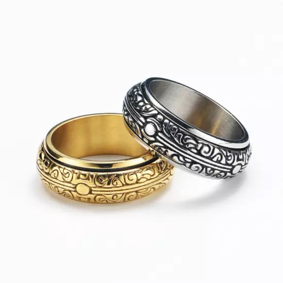 Retro Royal Pattern Spinner Wedding Ring Stainless Steel Men Women Vintage Ring