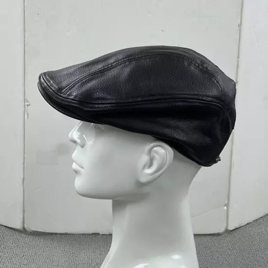 Stetson Hat Mens Small Medium Cabbie Newsboy Cap Brown Faux Leather Lined Flat