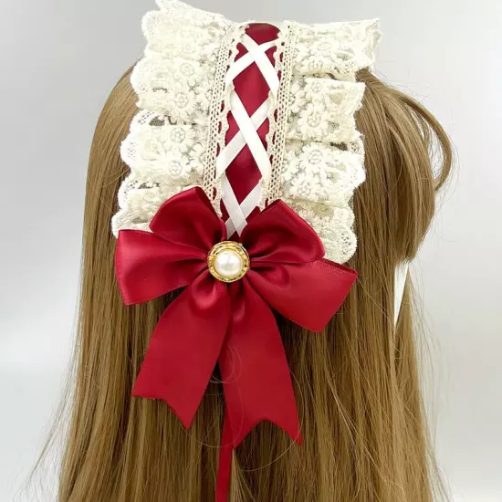 Gothic Lolita Headdress Maid Lace Hair Accessories Cosplay Bowknot Headband