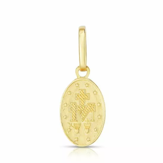 7/8" Satin Miraculous Religious Medal Pendant Real 14K Yellow Gold 0.9g