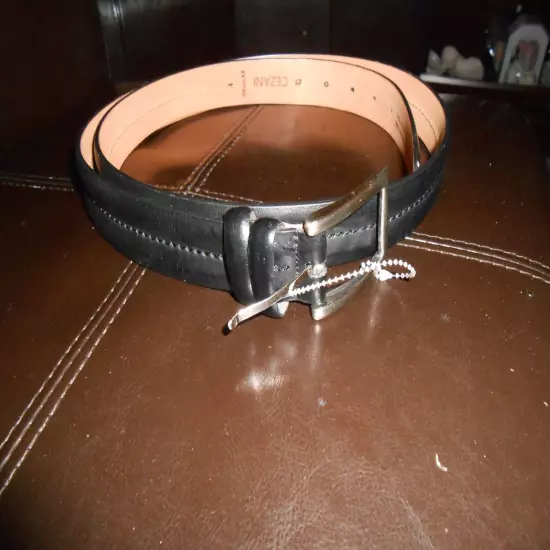 CEZANI Black Leather Belt Hand Made in Italy Size 44 Width 1 Inch