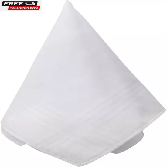 12 Pack Handkerchief (Permanent Press White with Satin Cord, 16" X 16")