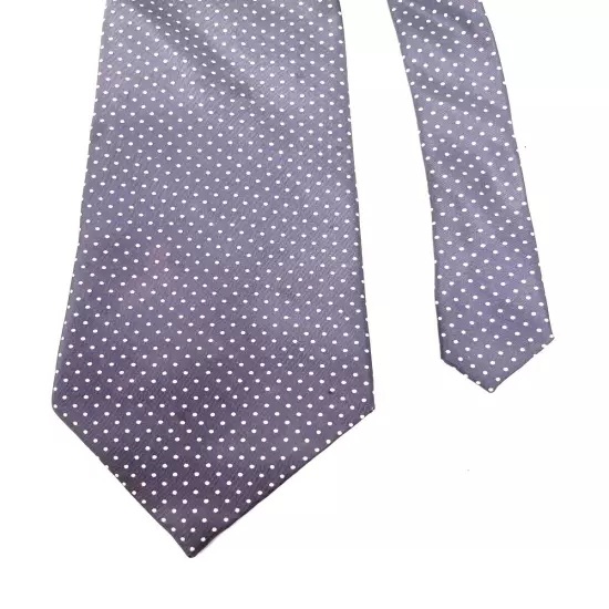 Aquascutum Made in England Smoke Grey White Pois Starlight Spot Foulard Silk Tie