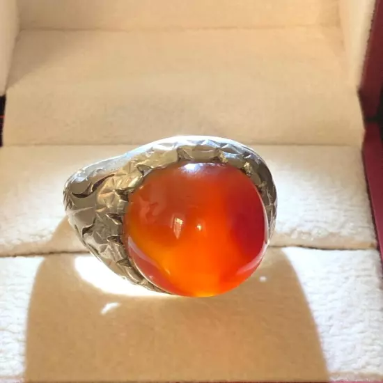 Agate Ring Men Silver 990,Yemen,Aqeeq,,Rare,Royal,Luxuryخاتم عقيق يمني كبدي فحل