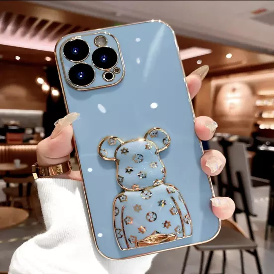 For iPhone 13 Pro Case Teddy Bear Bearbrick Case Blue Color