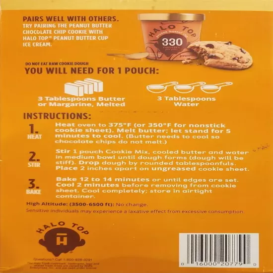 Halo Top Peanut Butter Chocolate Chip Cooki mix 3 pk(low-carb cookie mix)