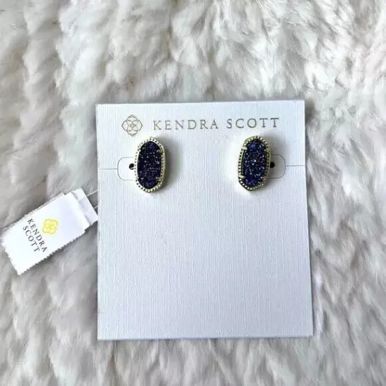 Kendra Scott Multicolor Rainbow Drusy Ellie Gold Stud Earrings NWT