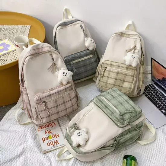 Girl Travel School Bag Book Backpack College Plaid Backpack Women Laptop Bag