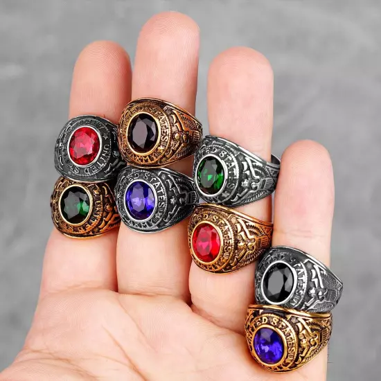 Stainless Steel Men Rings Rhinestone United States Army Eagle Gemstone jewelry