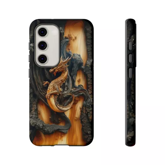 For iPhone, Samsung Galaxy, Pixel - Phone Case Cover - Carved Wood Dragon Print