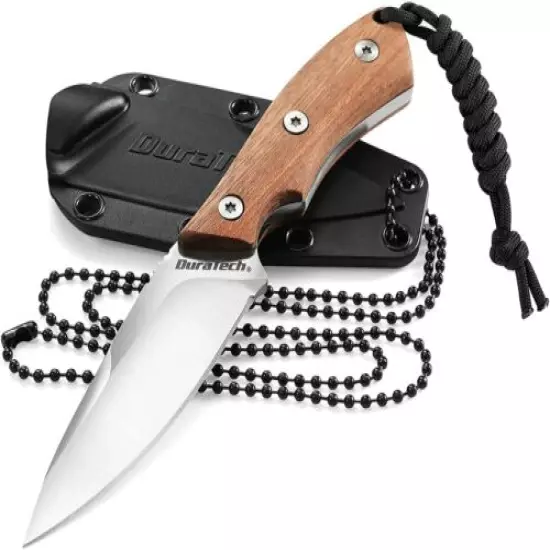 6" Full Tang Survival Tactical Hunting Fixed Blade Neck Knife Wood Handle EDC