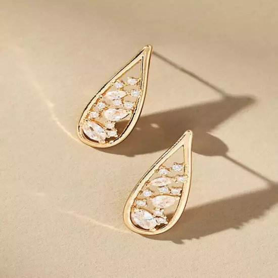 NWT Anthropologie Inner Crystals Teardrop Earrings Gold SRP $32