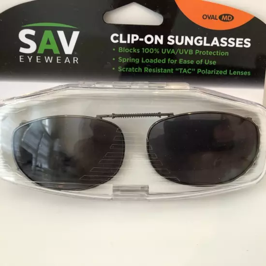 SAV Evewear Clip on Sunglasses - Blocks 100% UVA/UVB Protection - Oval - NEW