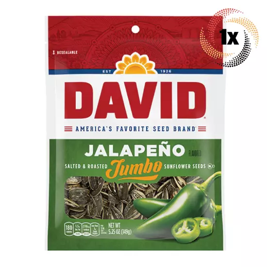 1x Bag David Jalapeno Jumbo Sunflower Seed Bags | 5.25oz | Salted & Roasted